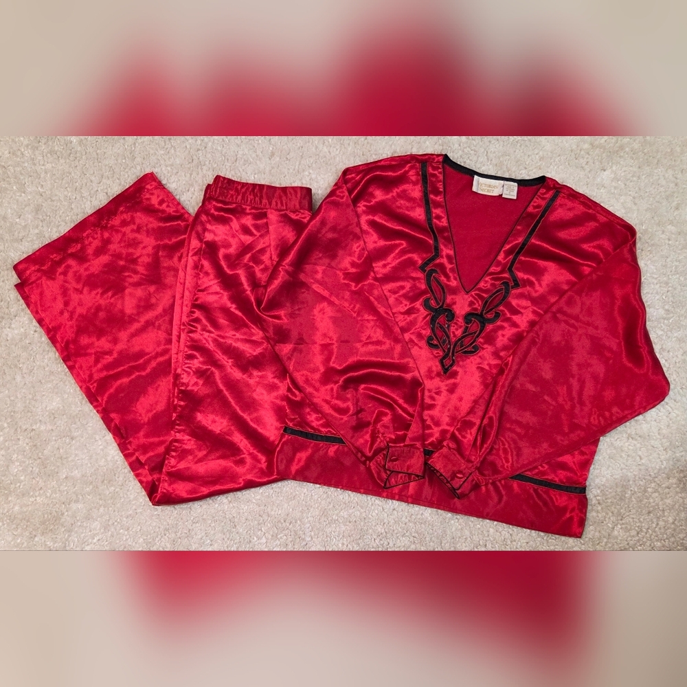 Victoria's Secret Red and Black Satin Pajama Set